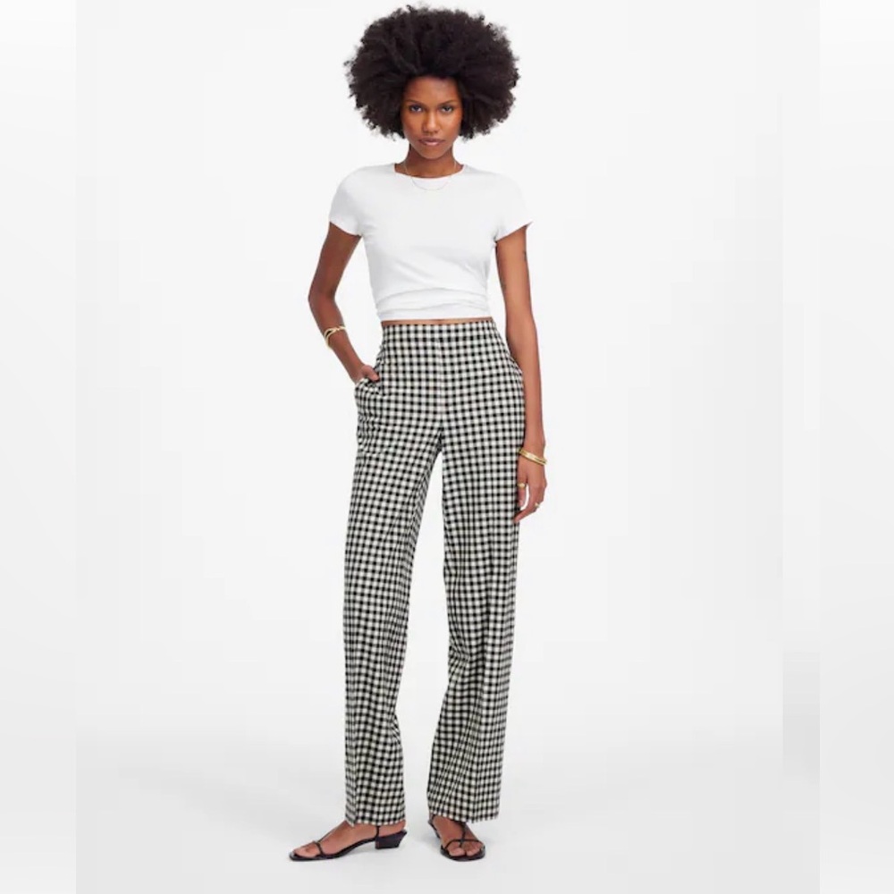 Madewell Black & White Gingham Straight-Leg Pants